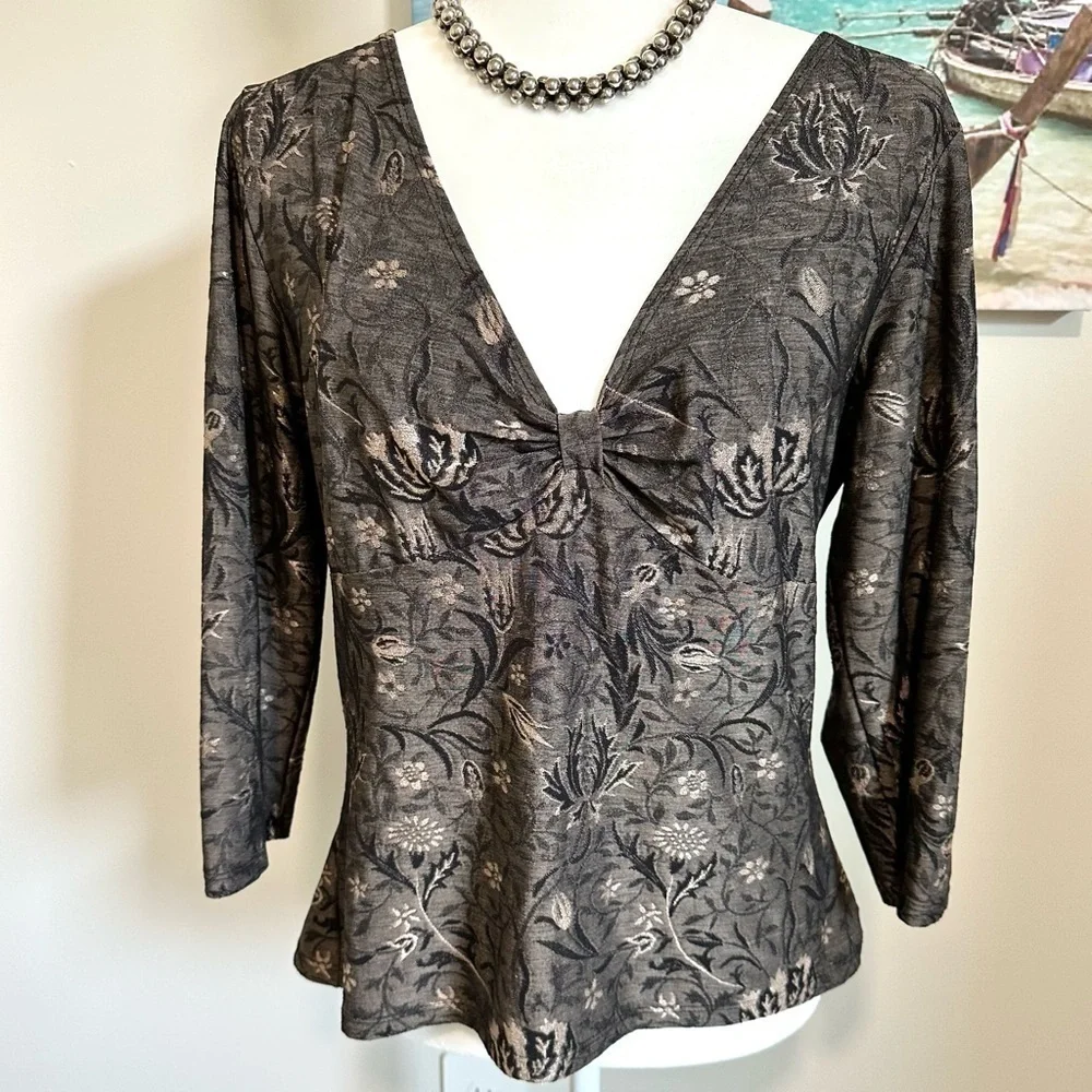 Hanky PANKY Woven Stretch Top Charcoal Silver Black 3/4 Sleeve BUY NOW PRICE - Picture 5 of 8